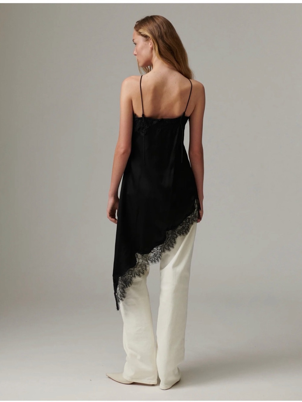 Day Birger et Mikkelsen Black Asymmetrical Lace-Trim Slip Dress NWT - Picture 3 of 5